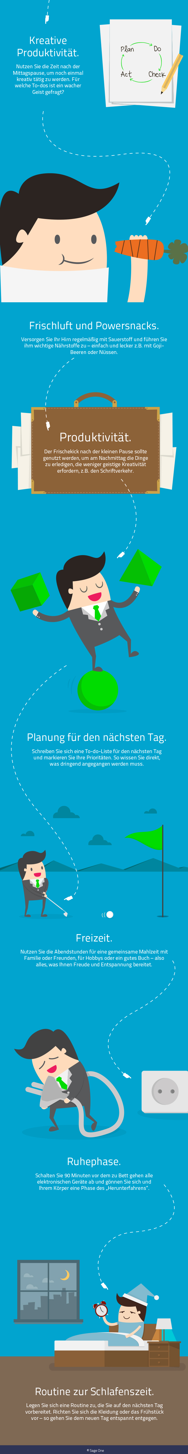 Infografik - Idealer Tagesablauf eines Selbstständigen